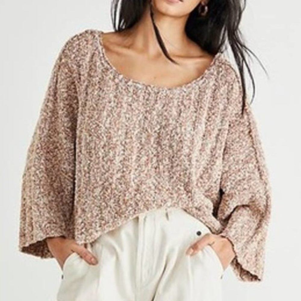 Free People Good Day Sweater Cropped Oversized Wool Blend Chunky Knit  XS NWOT